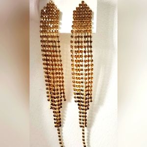 Nwt Free People Long Dangle Champagne Gold Sparkly Earrings $48
